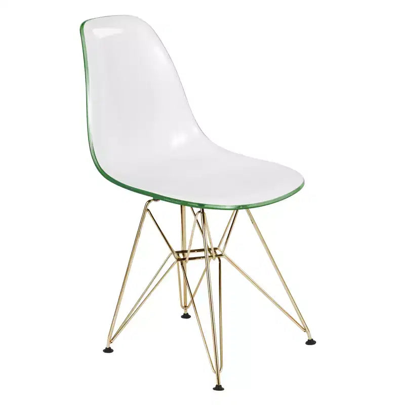 Modern Acrylic Dining Chair with Eiffel Gold Chrome Base, Stylish Accent Chair for Contemporary Dining Room, Kitchen, or Office