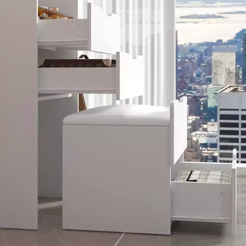 White Foldable Vanity Table with Storage One-Piece Design Top Jewelry Storage