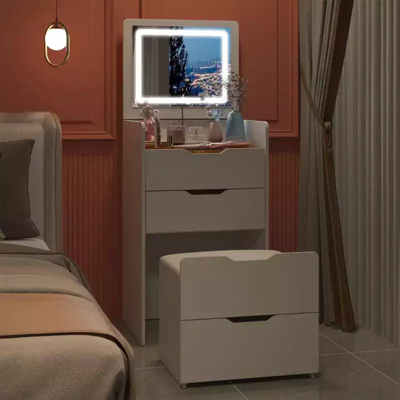 White Foldable Vanity Table with Storage One-Piece Design Top Jewelry Storage