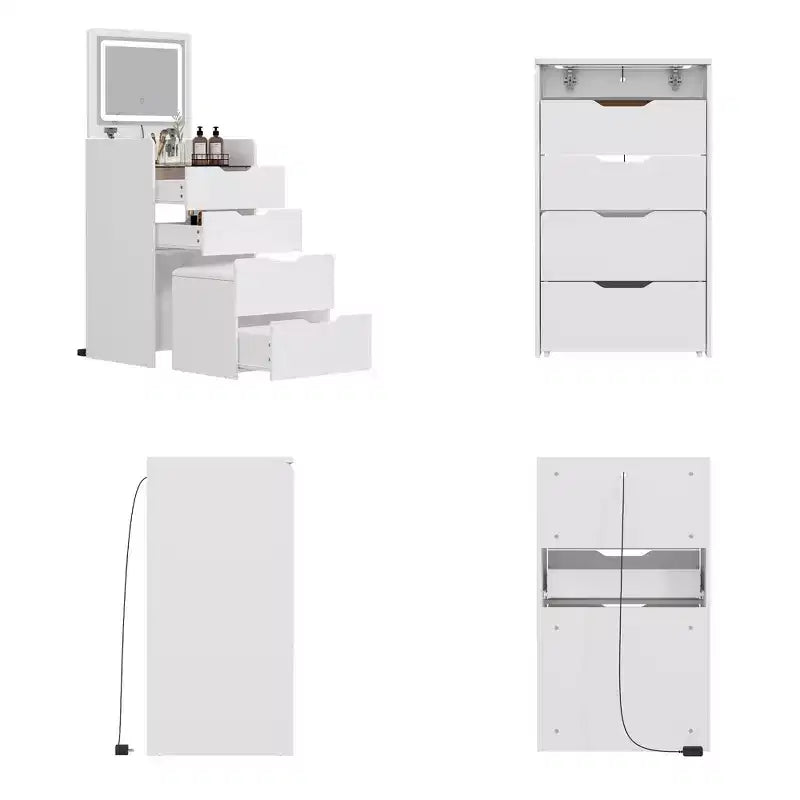 White Foldable Vanity Table with Storage One-Piece Design Top Jewelry Storage