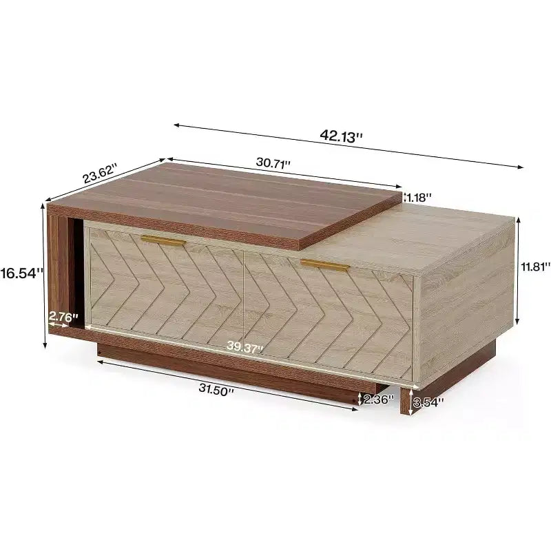 Extendable Coffee Table, 42-65 Adjustable Reversible Wood Center Table with 2 Storage Drawers for Living Room