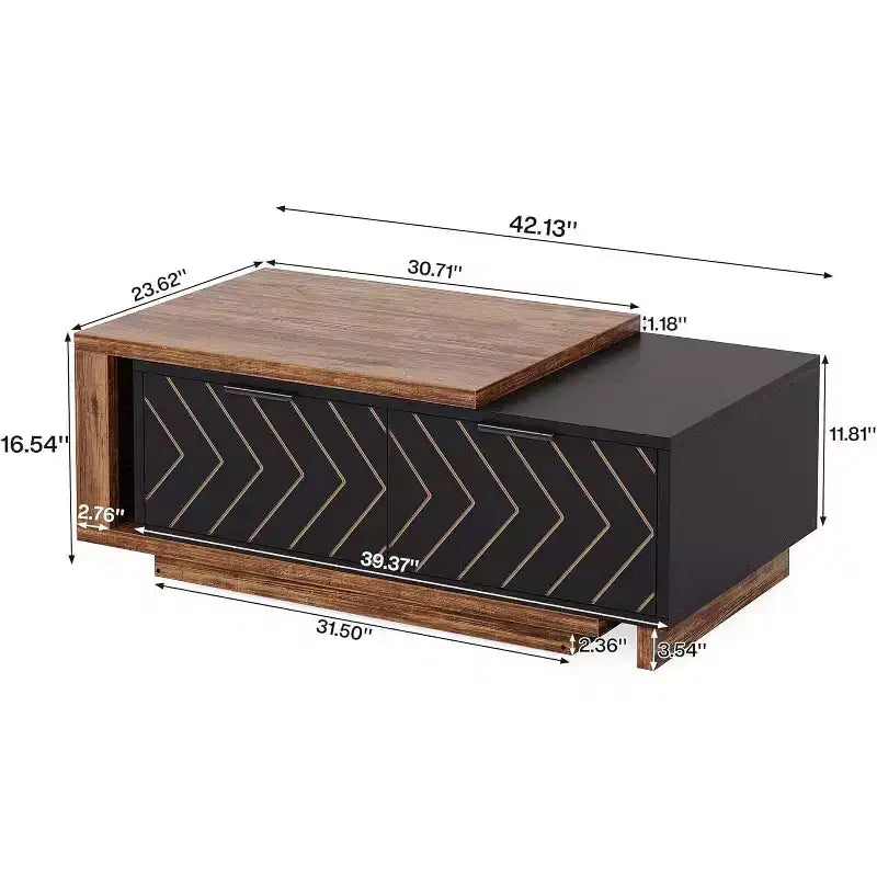 Extendable Coffee Table, 42-65 Adjustable Reversible Wood Center Table with 2 Storage Drawers for Living Room