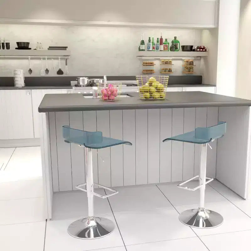 Acrylic Adjustable Stool with Swivel in Gray and Chrome