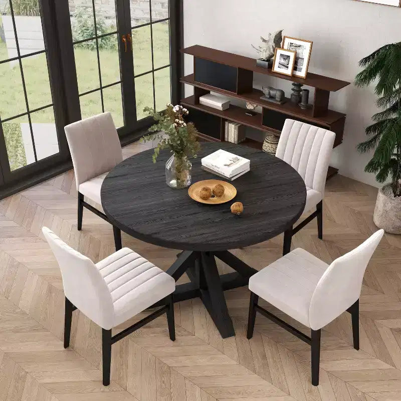 5-Piece Round Dining Set, Cross-Buck Round Table with 4 Side Chairs