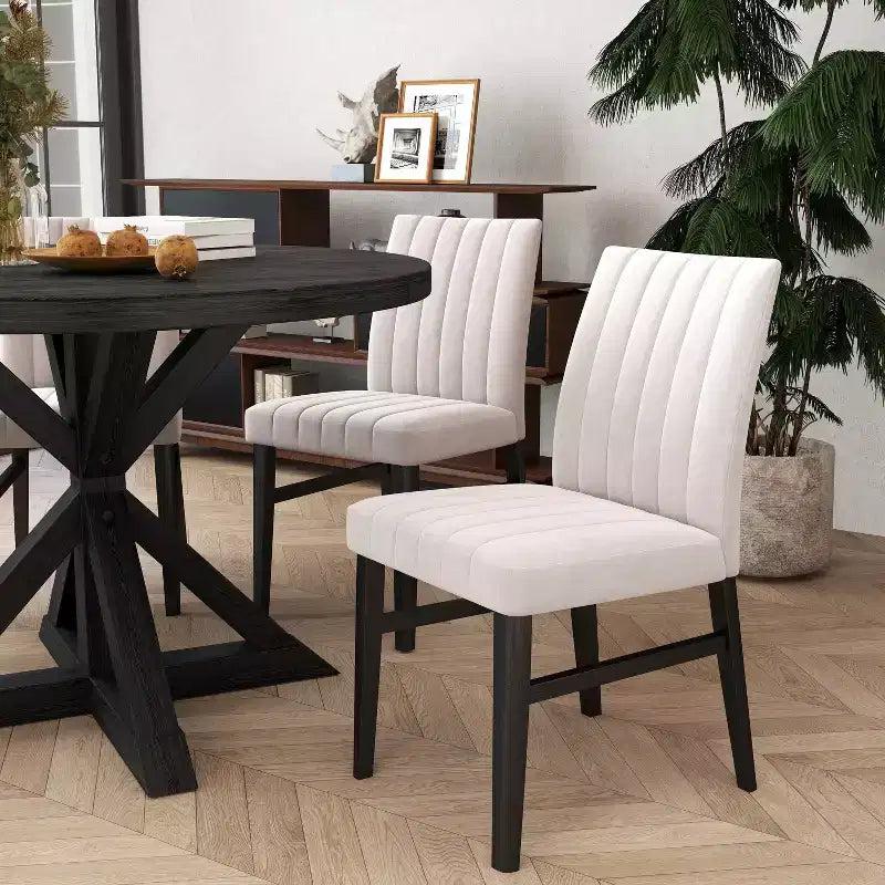 5-Piece Round Dining Set, Cross-Buck Round Table with 4 Side Chairs