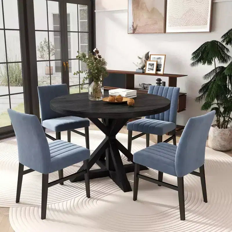 5-Piece Round Dining Set, Cross-Buck Round Table with 4 Side Chairs
