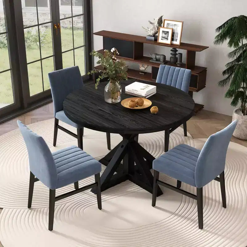 5-Piece Round Dining Set, Cross-Buck Round Table with 4 Side Chairs