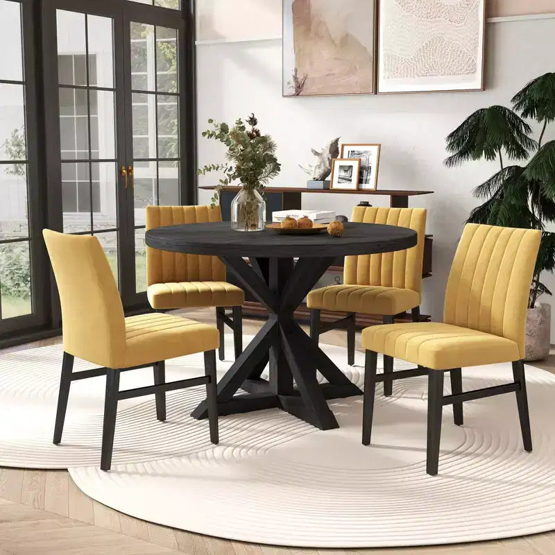 5-Piece Round Dining Set, Cross-Buck Round Table with 4 Side Chairs