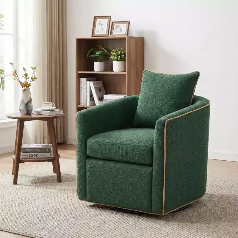 Modern Iron Boucle Upholstered 360 Swivel Accent Chair