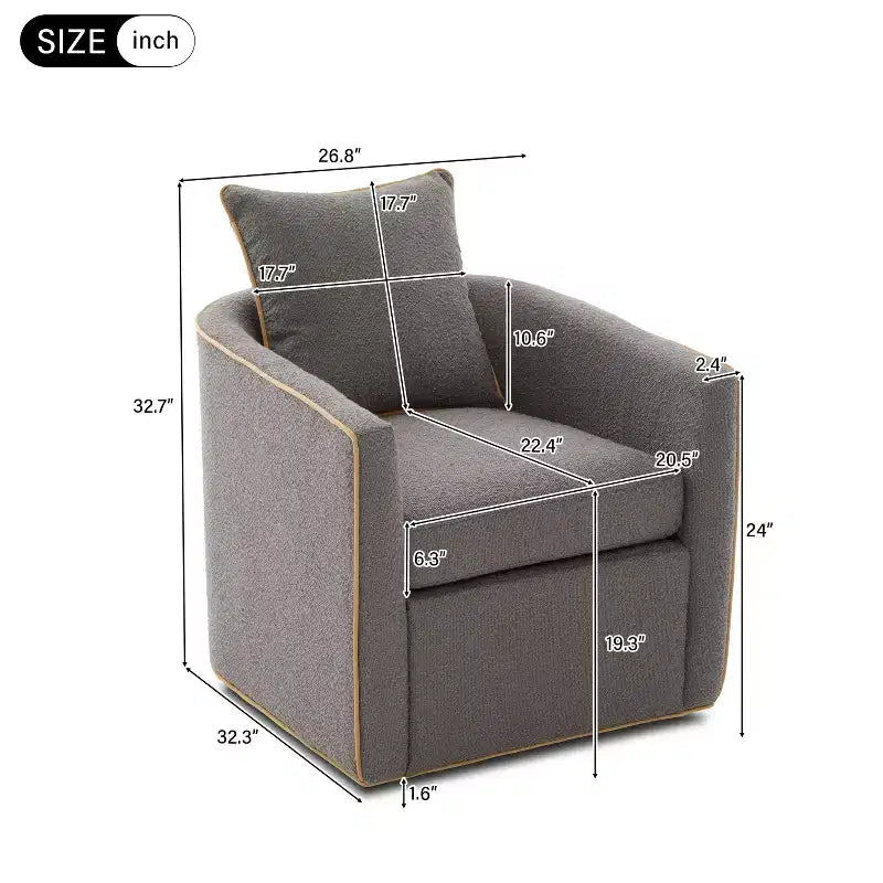 Modern Iron Boucle Upholstered 360 Swivel Accent Chair