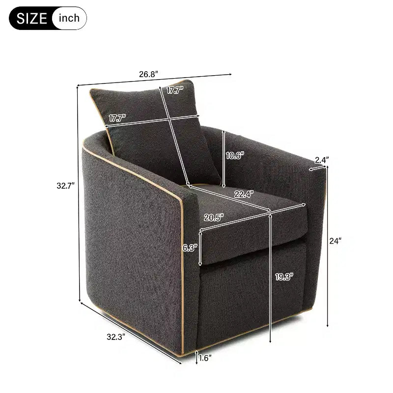 Modern Iron Boucle Upholstered 360 Swivel Accent Chair