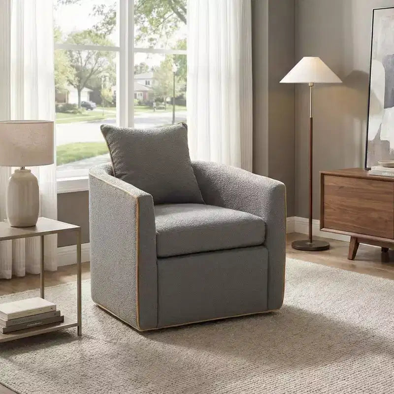 Modern Iron Boucle Upholstered 360 Swivel Accent Chair