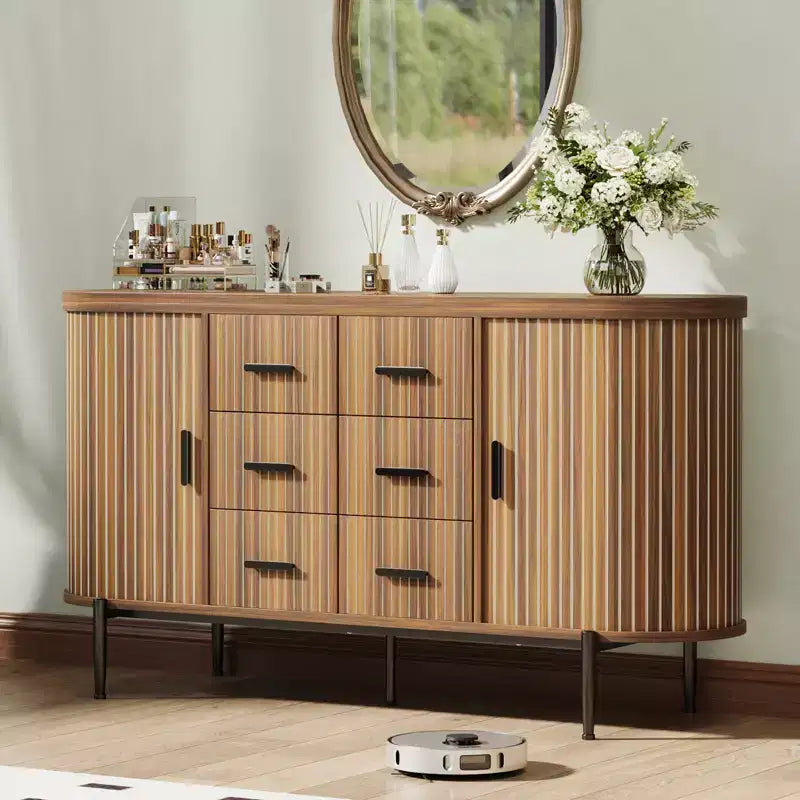 47 Faux Marble Mid-Century Modern Sideboard Buffet Cabinet, Fluted Storage Console with 3 Drawers & Metal Legs for Dining Room Living Room Entryway