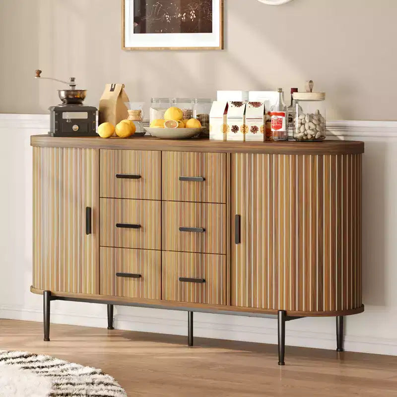 47 Faux Marble Mid-Century Modern Sideboard Buffet Cabinet, Fluted Storage Console with 3 Drawers & Metal Legs for Dining Room Living Room Entryway