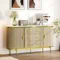 47 Faux Marble Mid-Century Modern Sideboard Buffet Cabinet, Fluted Storage Console with 3 Drawers & Metal Legs for Dining Room Living Room Entryway