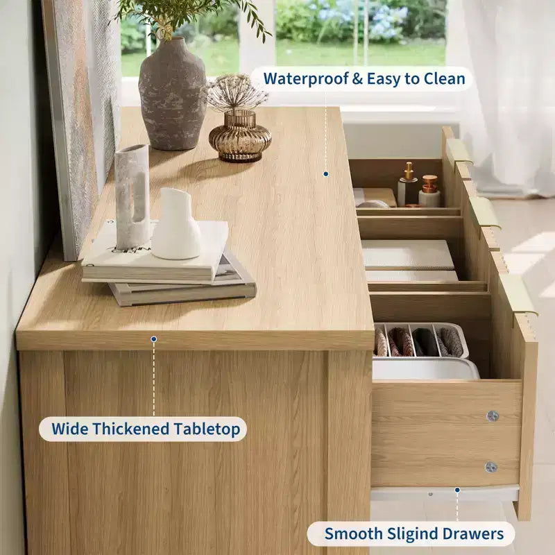 7 Drawer Fluted Dresser for Bedroom - 47.24 Inch Wide Wooden Chest with Metal Handles, Modern Storage Organizer & Media Console TV Stand