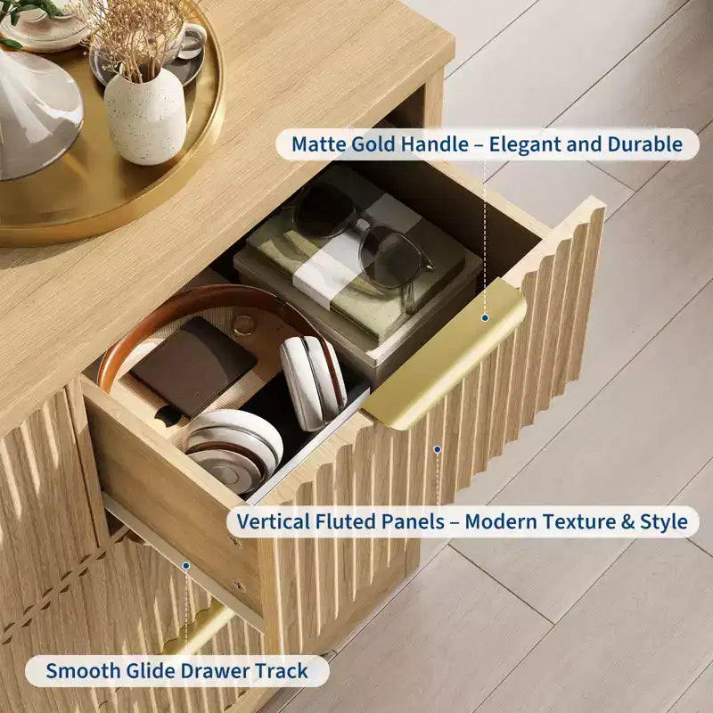 7 Drawer Fluted Dresser for Bedroom - 47.24 Inch Wide Wooden Chest with Metal Handles, Modern Storage Organizer & Media Console TV Stand