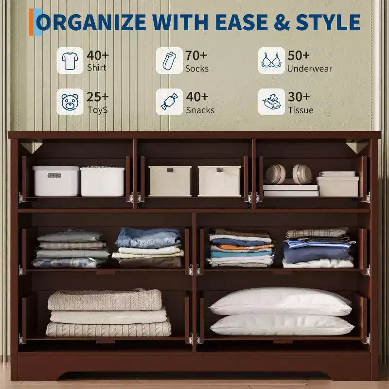 7 Drawer Fluted Dresser for Bedroom - 47.24 Inch Wide Wooden Chest with Metal Handles, Modern Storage Organizer & Media Console TV Stand