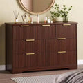 7 Drawer Fluted Dresser for Bedroom - 47.24 Inch Wide Wooden Chest with Metal Handles, Modern Storage Organizer & Media Console TV Stand