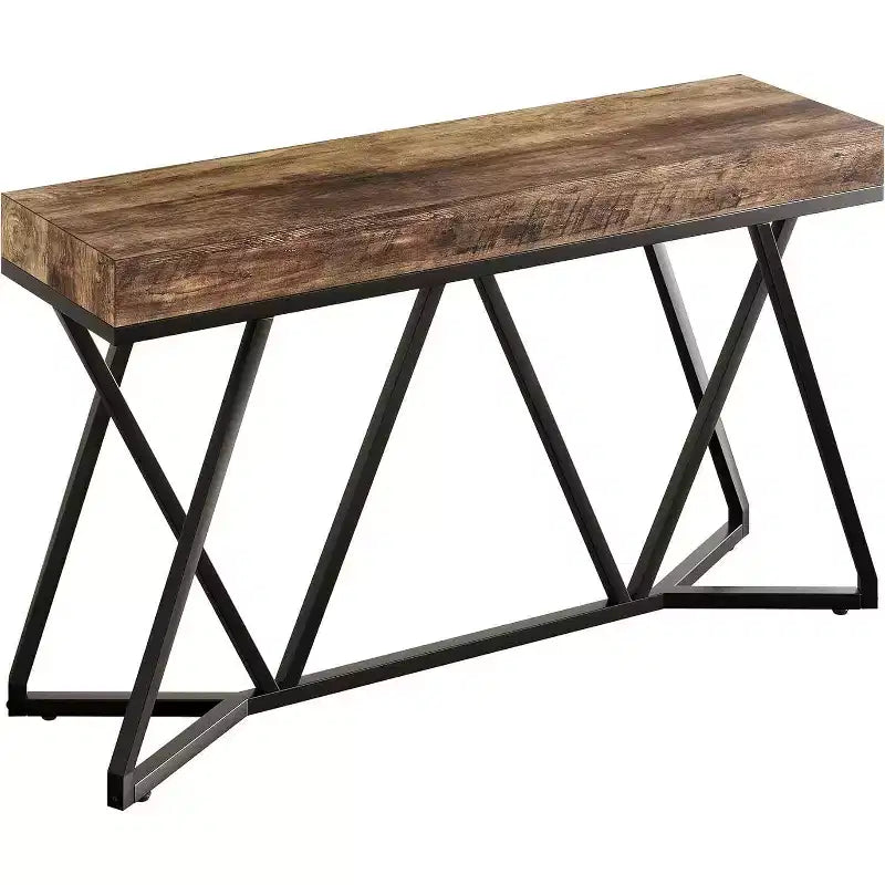 55-Inch Console Table for Entryway, Industrial Wooden Sofa Table with Geometric Metal Base for Living Room, Entrance, Hallway, Rustic Brown