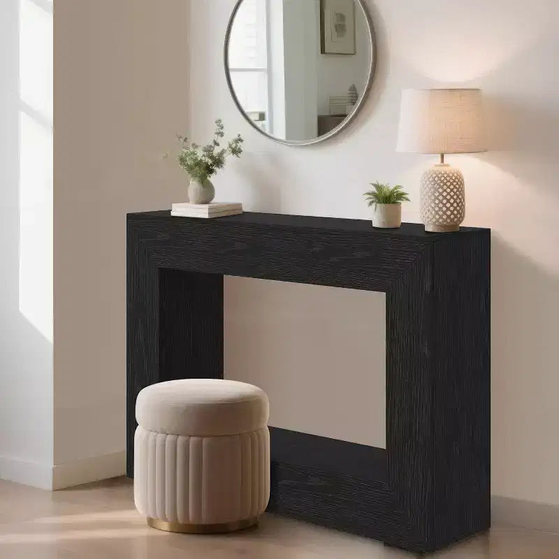 Farmhouse Console Table C 47 Entryway Sofa Table with Open Shelves, Vintage Industrial Design for Hallway
