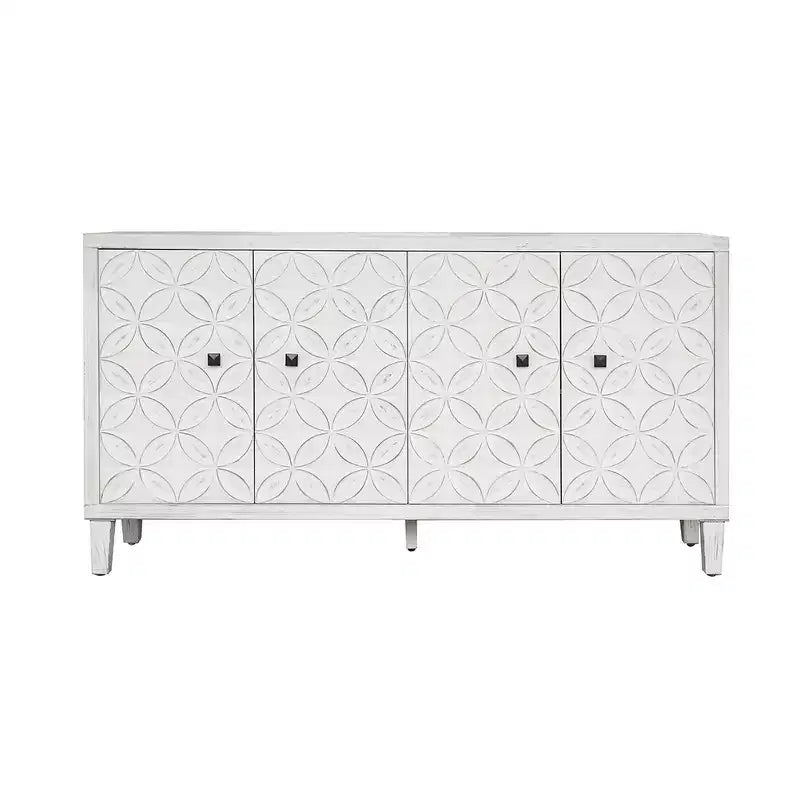 Modern Wooden Sideboard with 4 Doors, Buffet Server Cabinet with Adjustable Shelves & Square Handles for Living Room Dining Room