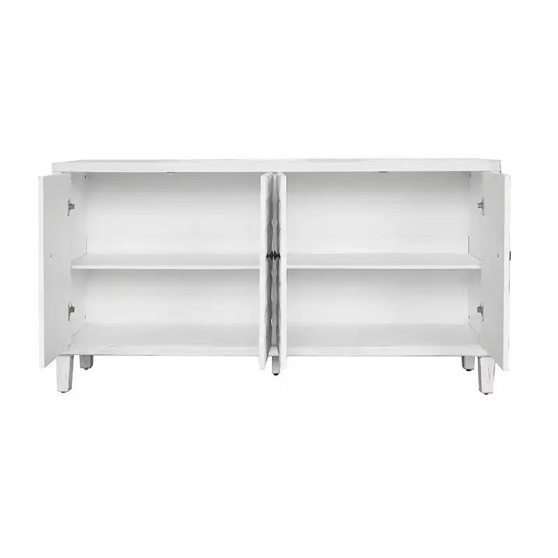 Modern Wooden Sideboard with 4 Doors, Buffet Server Cabinet with Adjustable Shelves & Square Handles for Living Room Dining Room