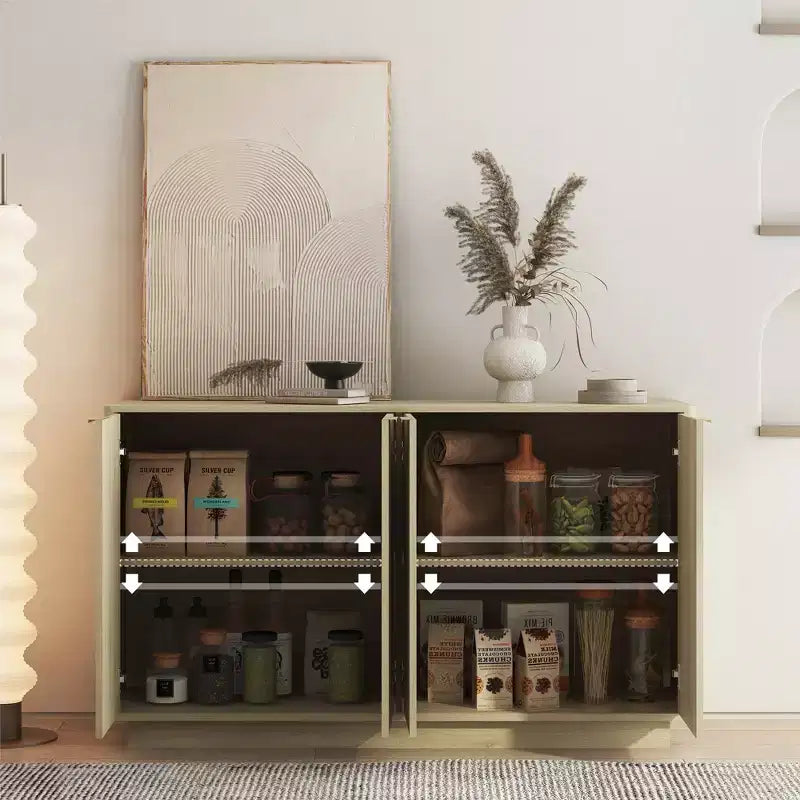 Modern wooden sideboard with storage space, recessed side cabinet, large sideboard with adjustable shelves, suitable for living room