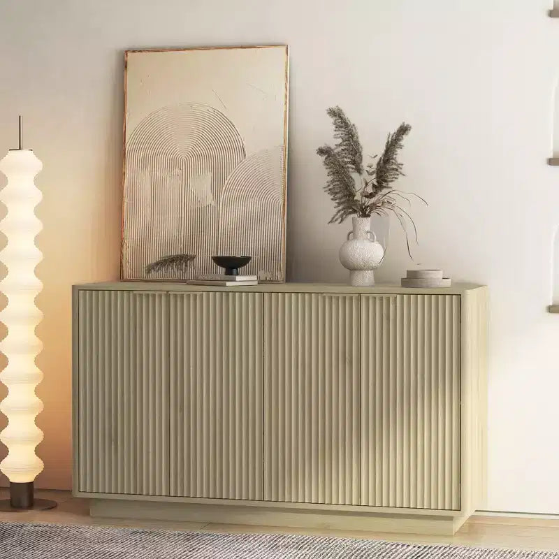 Modern wooden sideboard with storage space, recessed side cabinet, large sideboard with adjustable shelves, suitable for living room