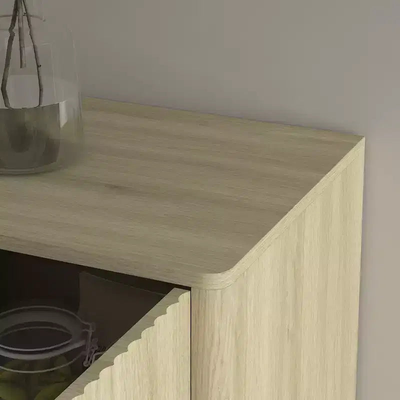 Modern wooden sideboard with storage space, recessed side cabinet, large sideboard with adjustable shelves, suitable for living room