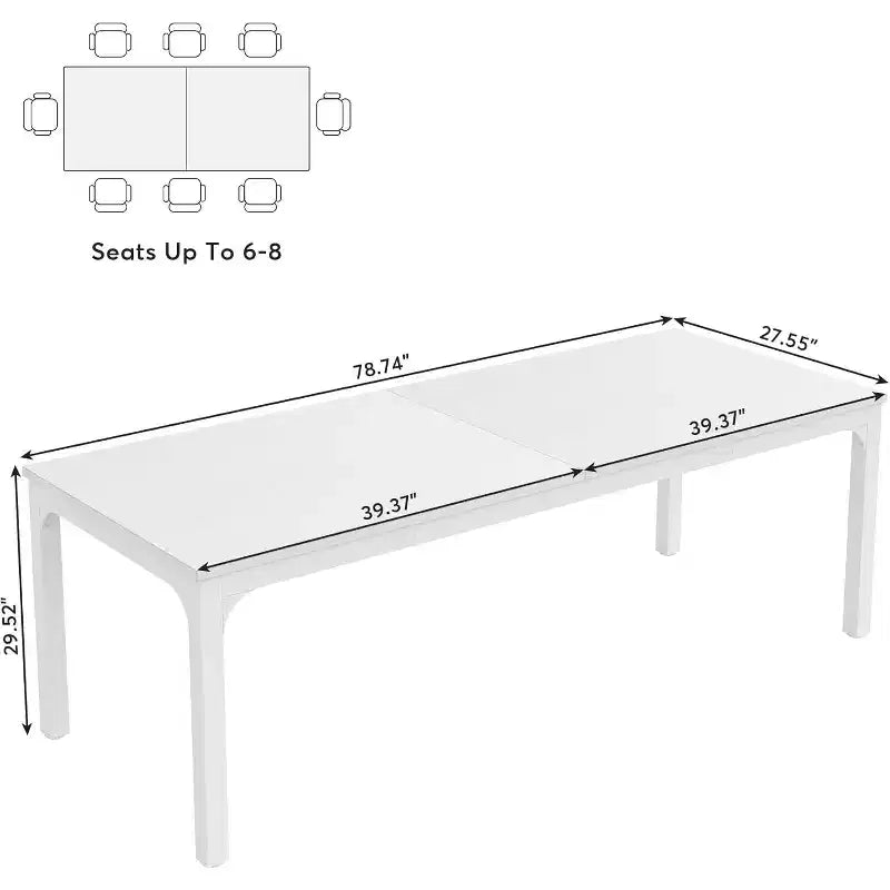 78-Inch White Dining Table for 6-8 People, Large Long Rectangle Kitchen Dinner Table for Dining Room
