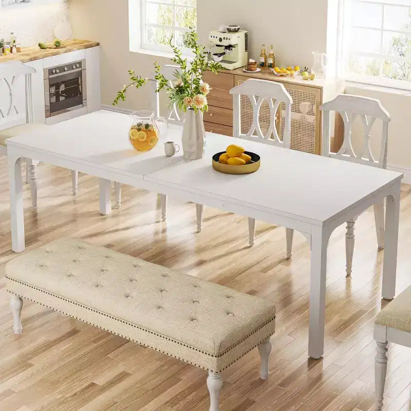 78-Inch White Dining Table for 6-8 People, Large Long Rectangle Kitchen Dinner Table for Dining Room