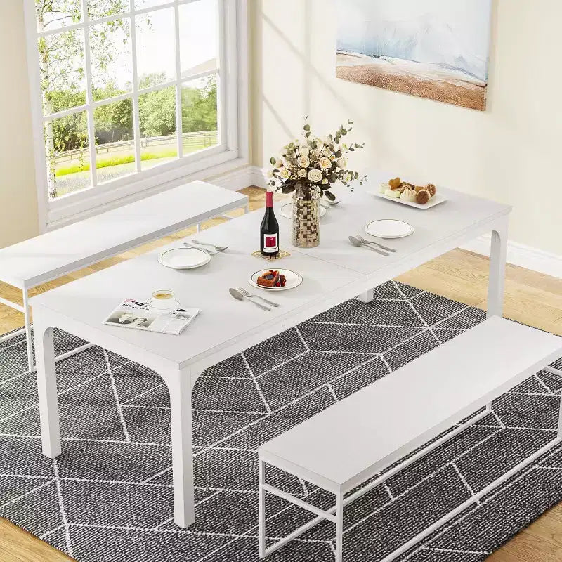 78-Inch White Dining Table for 6-8 People, Large Long Rectangle Kitchen Dinner Table for Dining Room