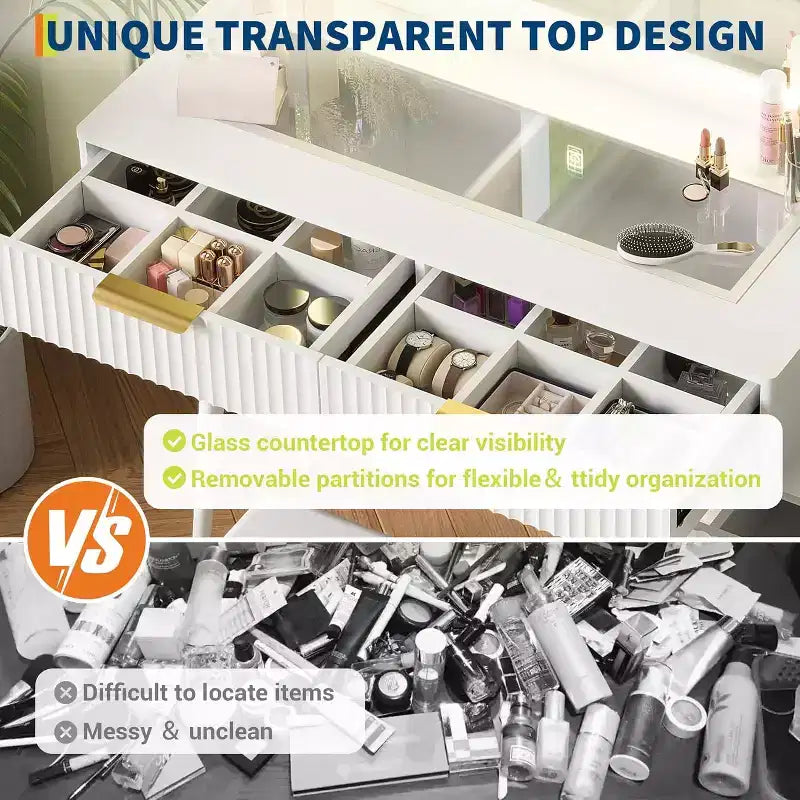 48 Makeup Vanity Desk for Bedroom,Makeup Vanity Table with Soft Stool,Makeup Desk with 4 Drawers & Shelves, Dressing Table Set for Bedroom