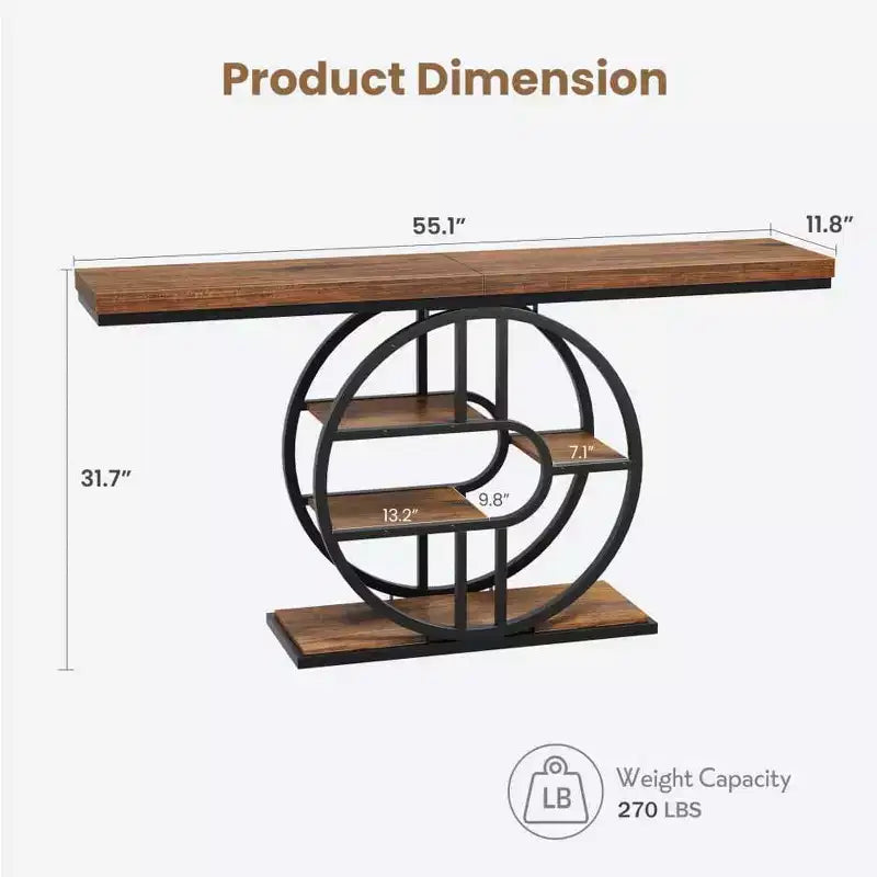 Entryway Table, 5-Tier Console Tables for Entryway, Industrial Narrow Sofa Tables with Storage for Living Room, Long Entry Hallway