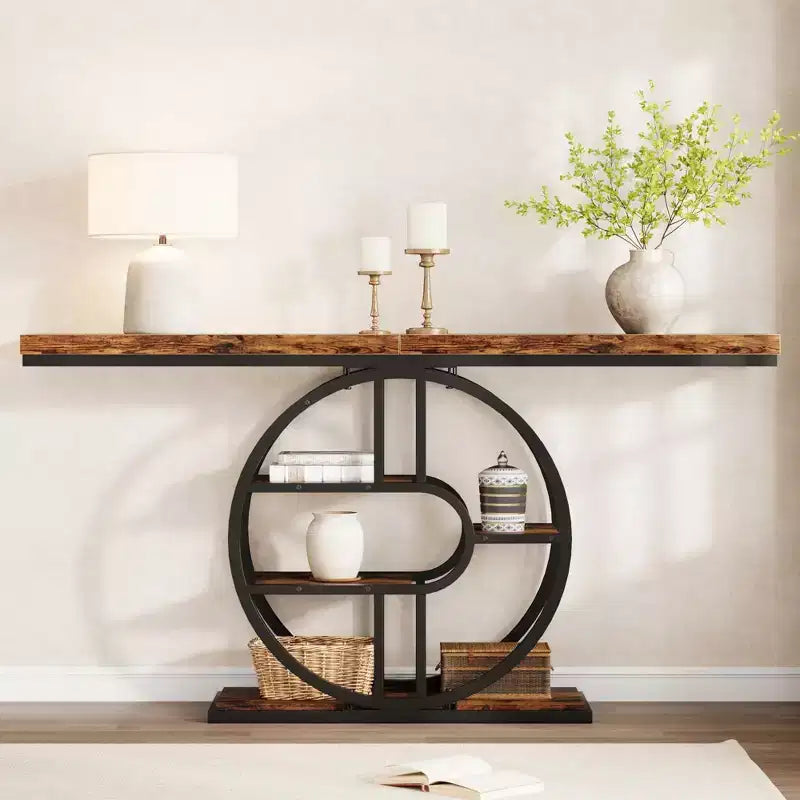 Entryway Table, 5-Tier Console Tables for Entryway, Industrial Narrow Sofa Tables with Storage for Living Room, Long Entry Hallway