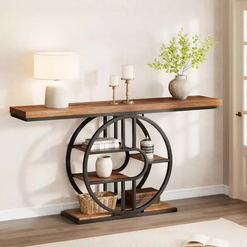 Entryway Table, 5-Tier Console Tables for Entryway, Industrial Narrow Sofa Tables with Storage for Living Room, Long Entry Hallway