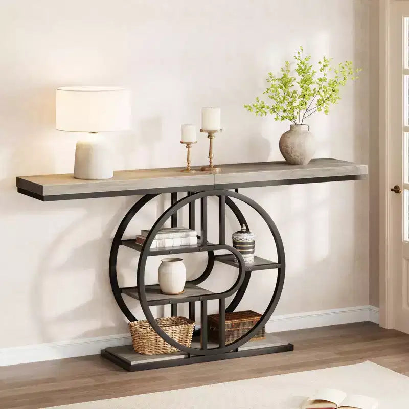 Entryway Table, 5-Tier Console Tables for Entryway, Industrial Narrow Sofa Tables with Storage for Living Room, Long Entry Hallway
