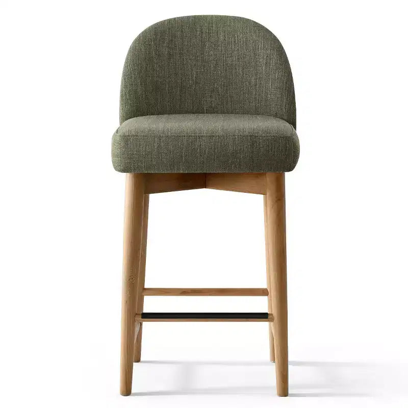 Set of 2 Modern Counter Height Bar Stools, 26 Upholstered Linen Kitchen Island Chairs with Solid Wood Legs & Curved Back