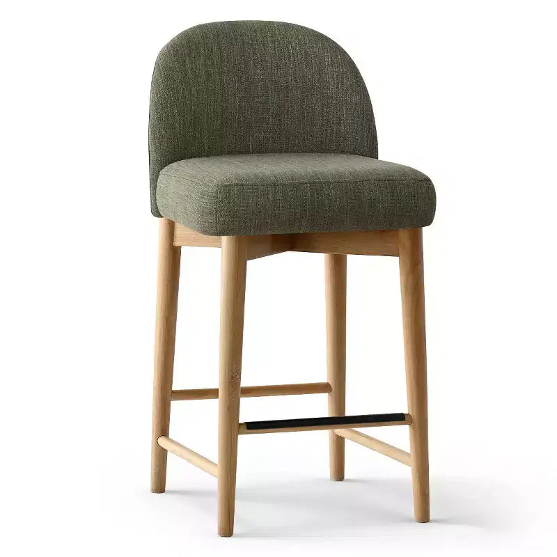 Set of 2 Modern Counter Height Bar Stools, 26 Upholstered Linen Kitchen Island Chairs with Solid Wood Legs & Curved Back