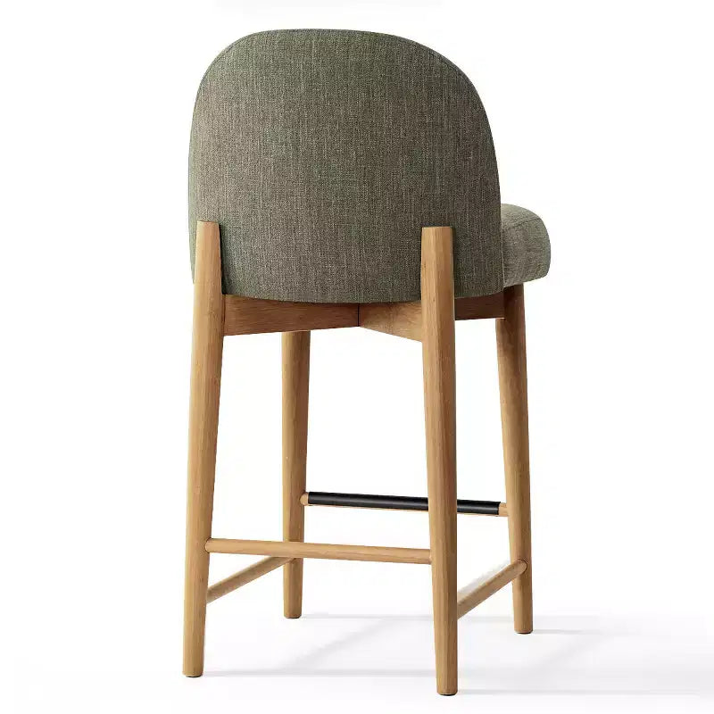 Set of 2 Modern Counter Height Bar Stools, 26 Upholstered Linen Kitchen Island Chairs with Solid Wood Legs & Curved Back