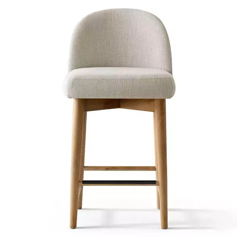 Set of 2 Modern Counter Height Bar Stools, 26 Upholstered Linen Kitchen Island Chairs with Solid Wood Legs & Curved Back