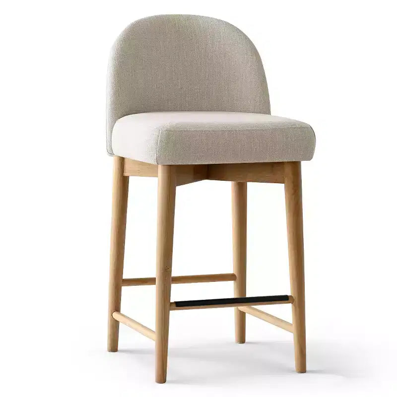 Set of 2 Modern Counter Height Bar Stools, 26 Upholstered Linen Kitchen Island Chairs with Solid Wood Legs & Curved Back