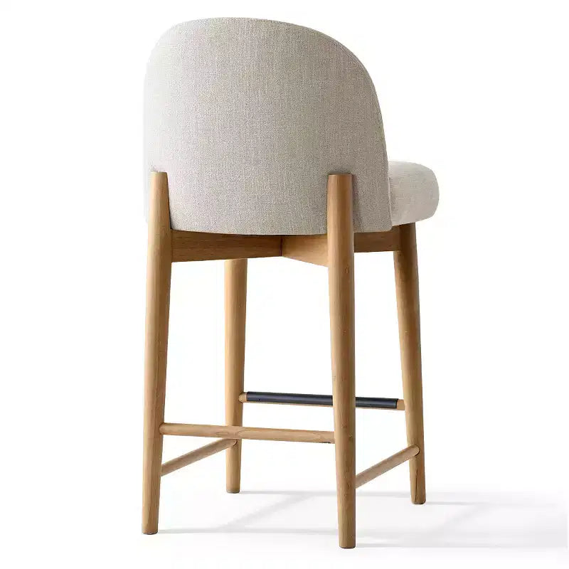 Set of 2 Modern Counter Height Bar Stools, 26 Upholstered Linen Kitchen Island Chairs with Solid Wood Legs & Curved Back