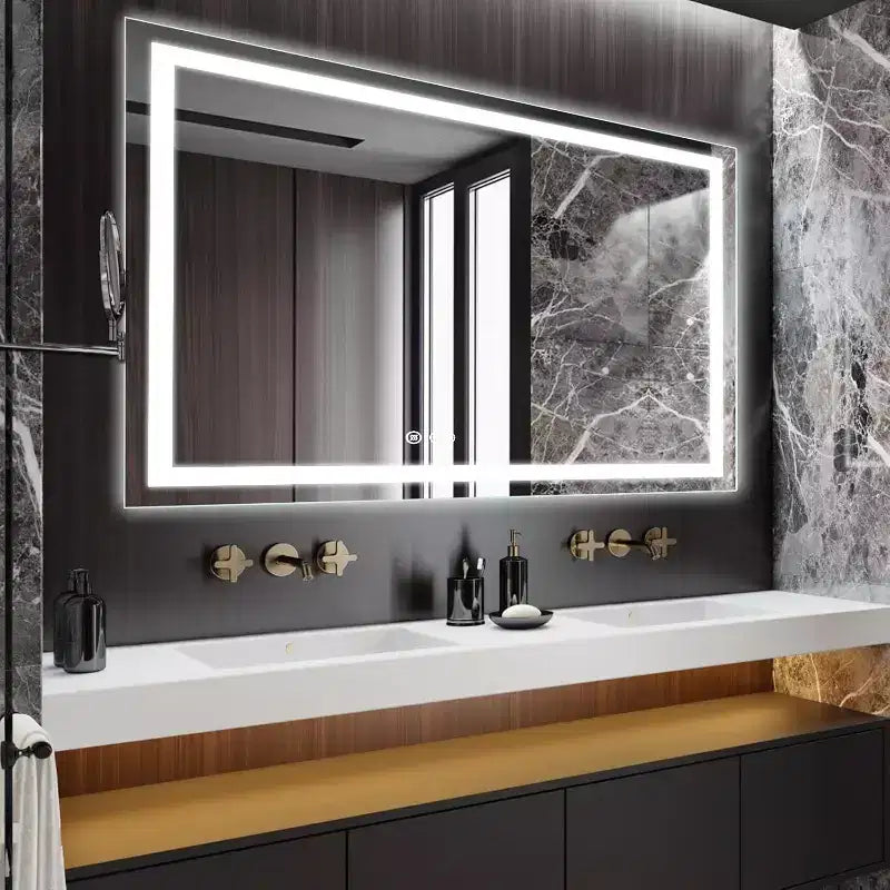 Specchio da bagno, specchi da parete dimmerabili senza interruzioni in vetro temperato con anti-appannamento, anti-frantumazione, memoria, 3 colori