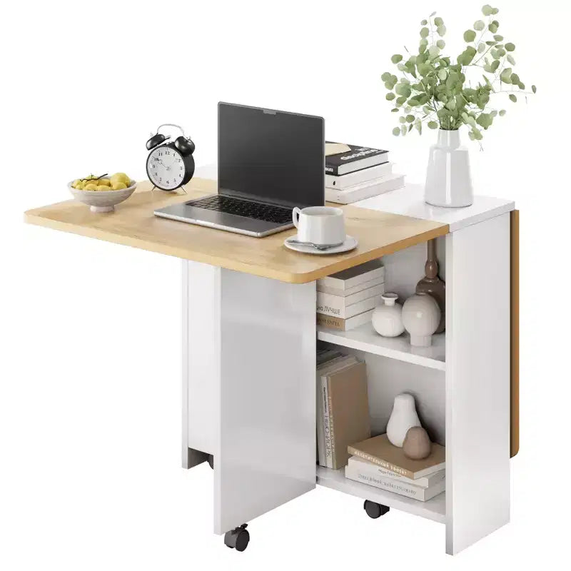 4-Person Flip-Top Folding Dining Table - 6 Wheels, Storage Rack & Drawer