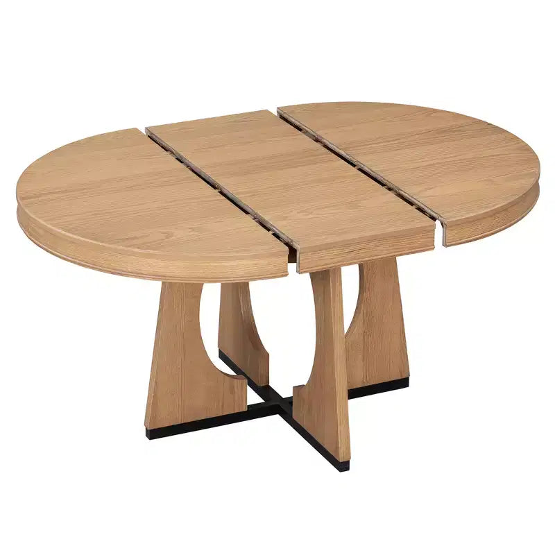 Farmhouse Extendable Round Dining Set for 4, Wood Round Kitchen Table with Leaf, 4 Upholstered Chairs for Dining Room