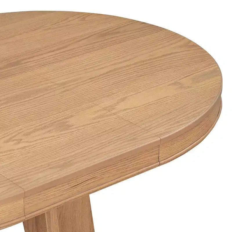 Farmhouse Extendable Round Dining Set for 4, Wood Round Kitchen Table with Leaf, 4 Upholstered Chairs for Dining Room