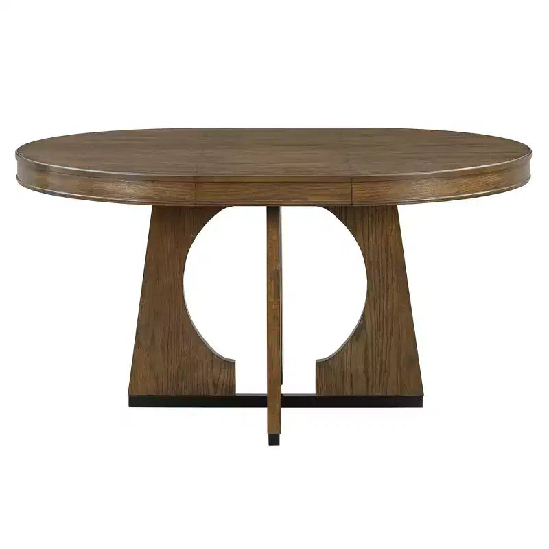 Farmhouse Extendable Round Dining Set for 4, Wood Round Kitchen Table with Leaf, 4 Upholstered Chairs for Dining Room
