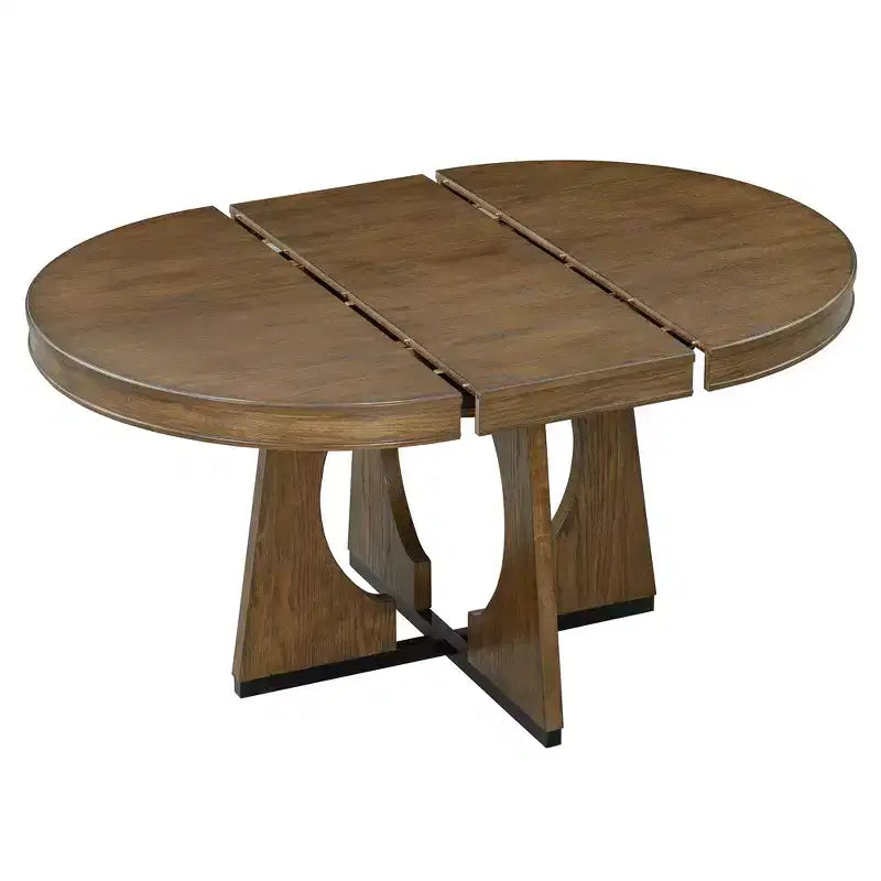 Farmhouse Extendable Round Dining Set for 4, Wood Round Kitchen Table with Leaf, 4 Upholstered Chairs for Dining Room